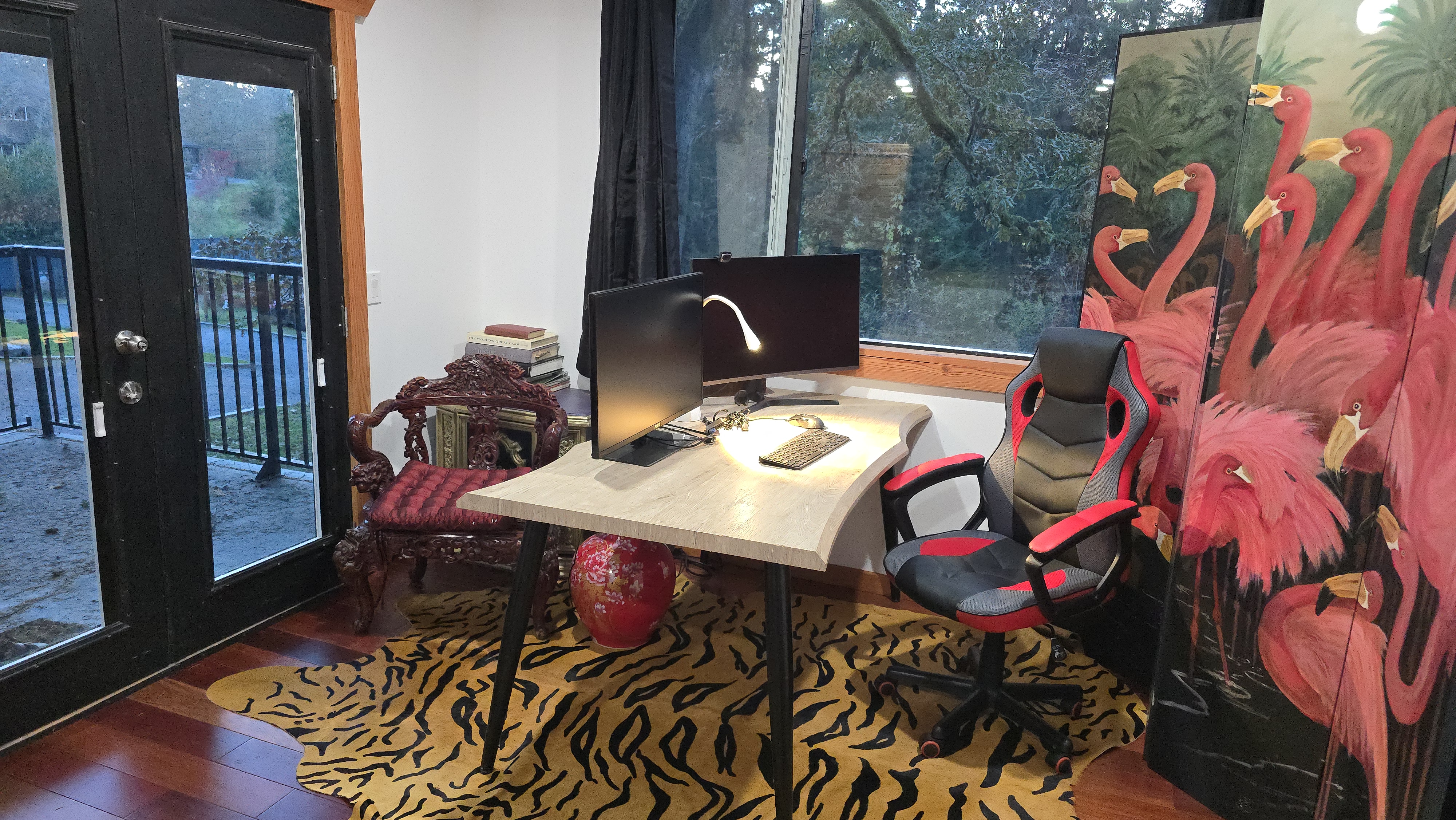 Calm Chaos Forest office with dual monitors